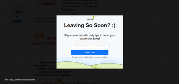 Crazy Egg Pop Up Exit Intent