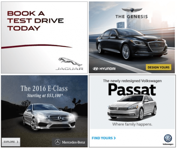 auto banner ad examples with different call to action buttons