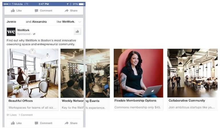 Facebook Carousel Ads WeWork