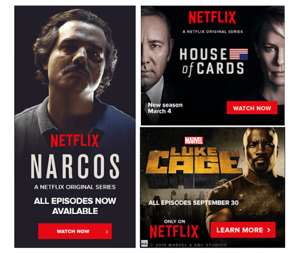 Narcos, House of Cards Netflix banner ads