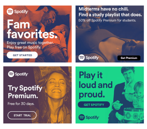 four examples of Spotify banner ads