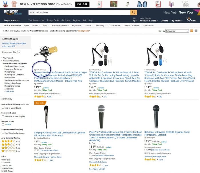 amazon sponsored example