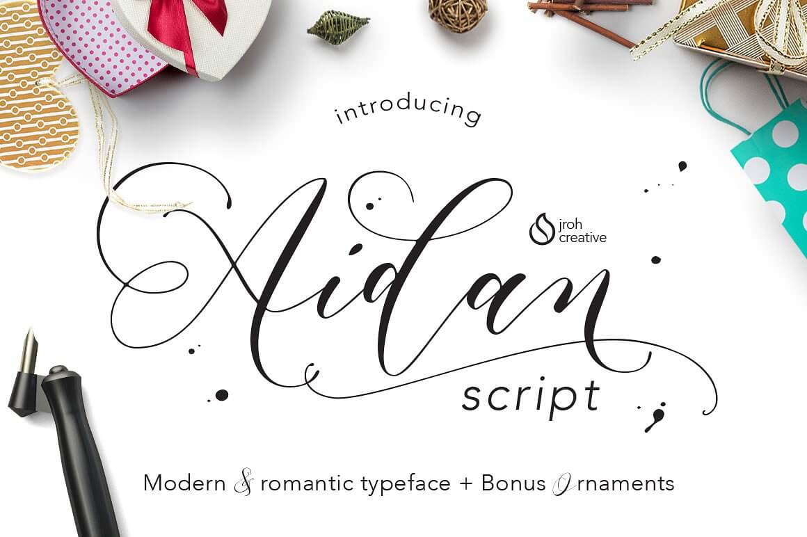 Aidan - swirly romantic hand lettering font