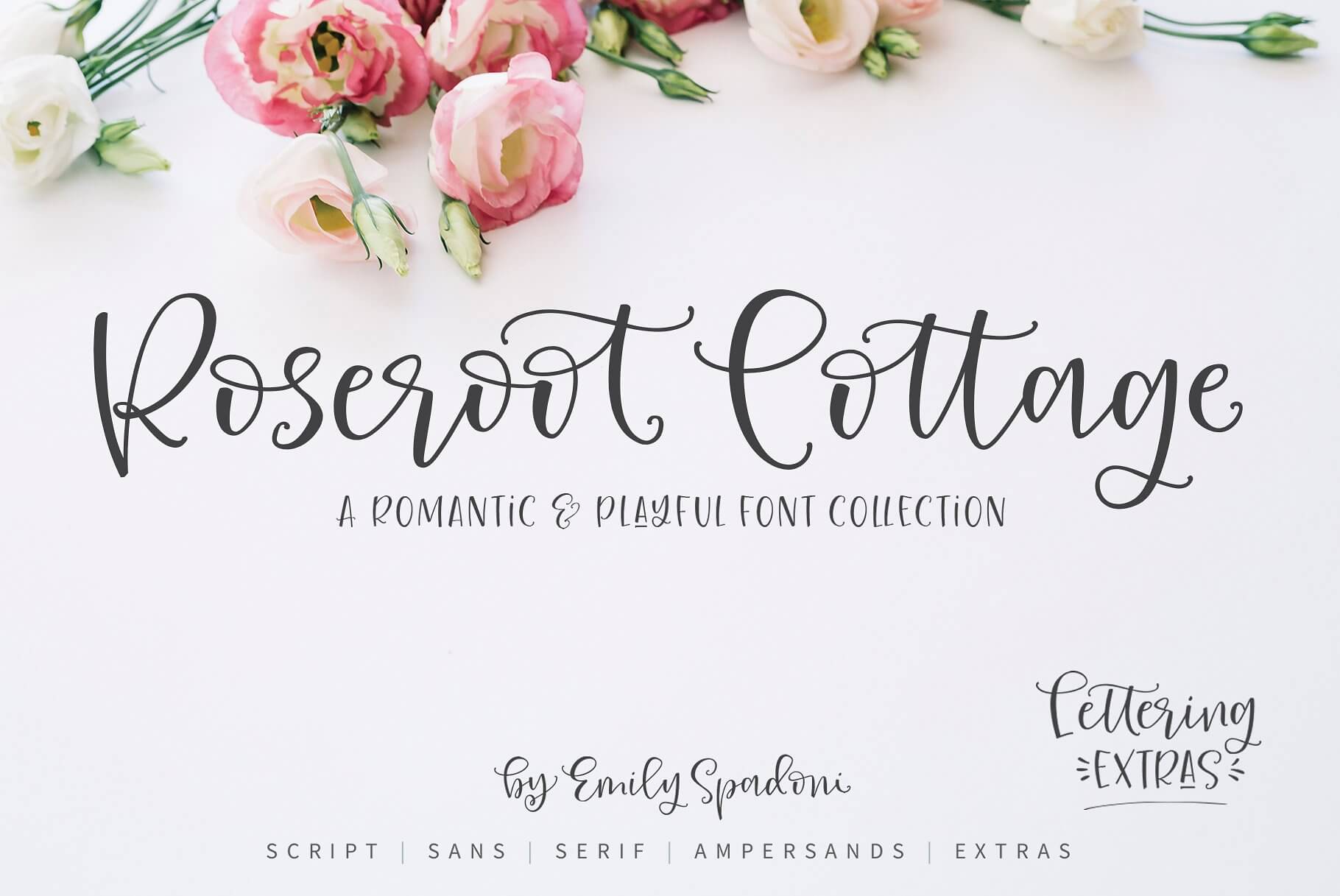 Roseroot Cottage - playful romantic hand lettering font