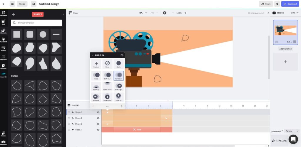 add a video from stock videos and animate other elements using the timeline