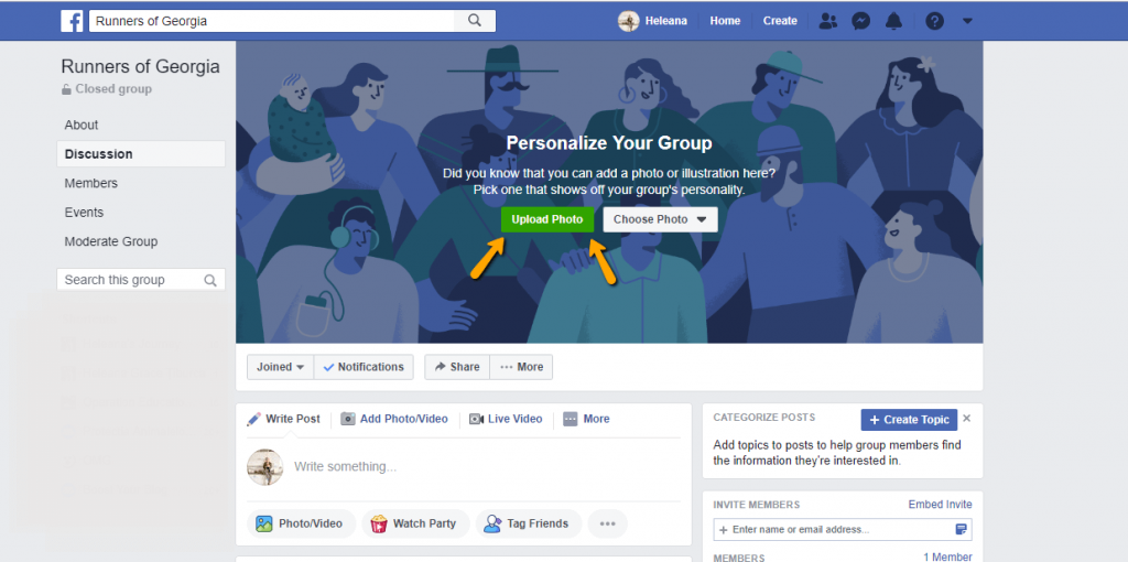 Upload Facebook Group Cover photo
