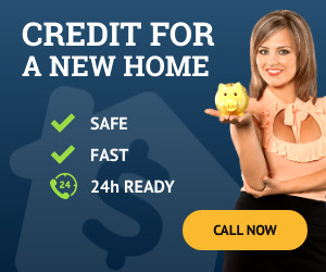 home credit woman holding piggy bank financial advertisement