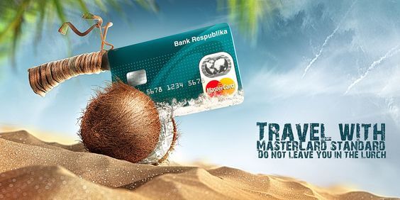 coconut being cut by credit card ad