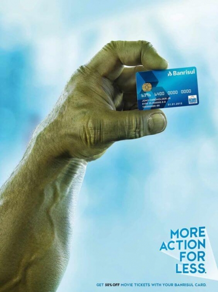 the hulk holding a credit card financial service ad