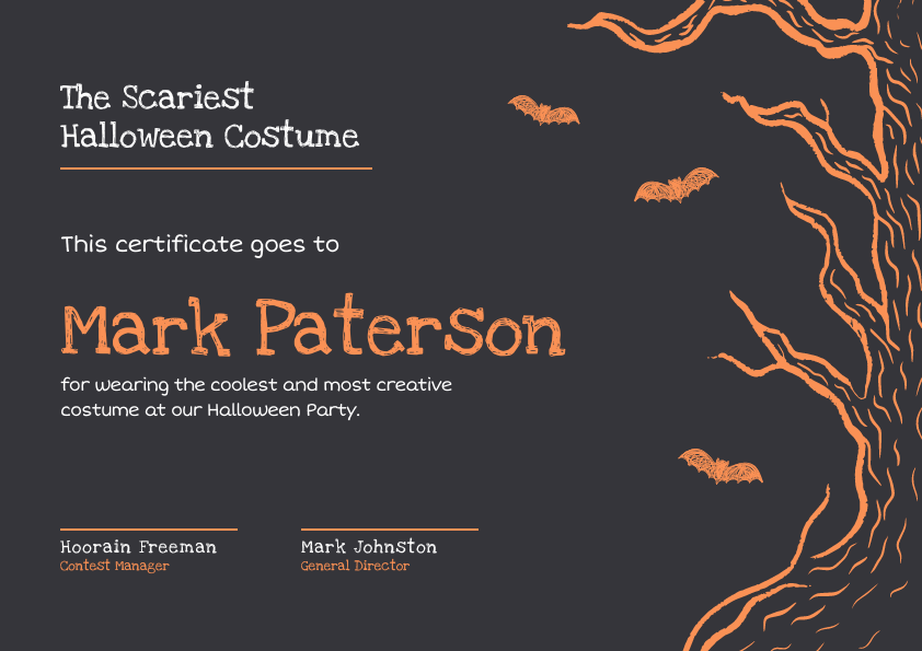 certificate template for Halloween costume 