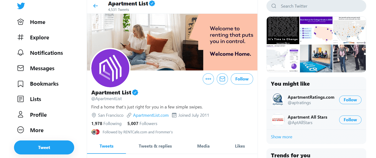 Apartmentlist Twitter Page