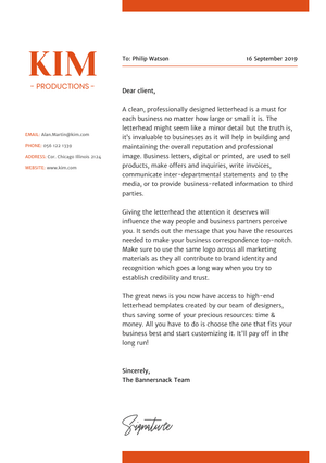 Kim Productions Cover Letter