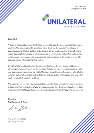 Unilateral Cover Letter