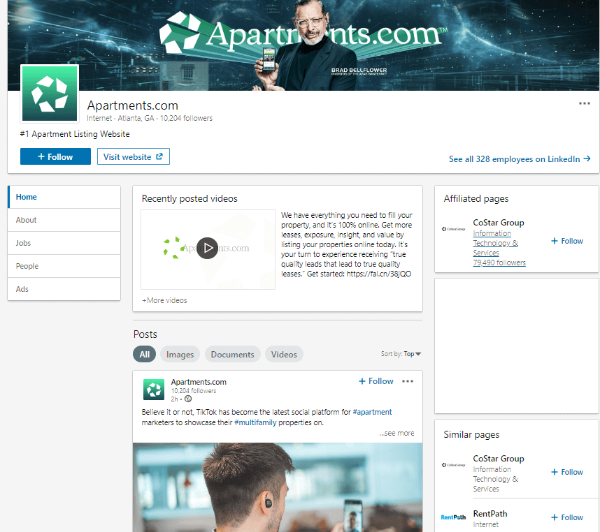 Apartments linkedin page