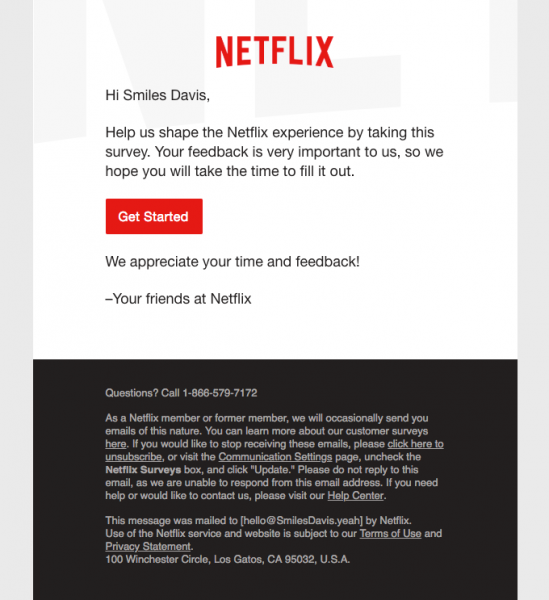 netflix feedback email