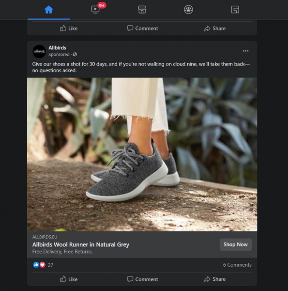 allbirds facebook single photo ad