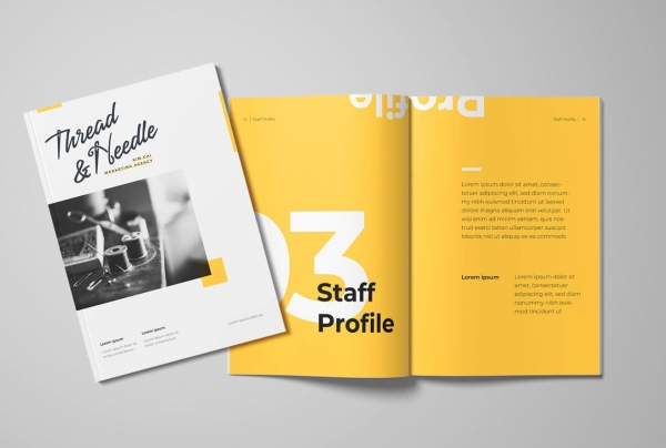 yellow marketing booklet