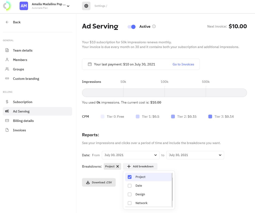 ad serving reports