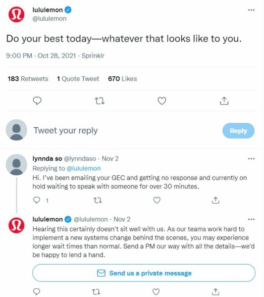 lululemon social media customer support