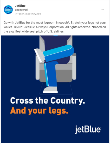 advertisements for travel JetBlue leg room static ad