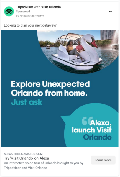 advertisements for travel tripadvisor and visit orlando facebook ad