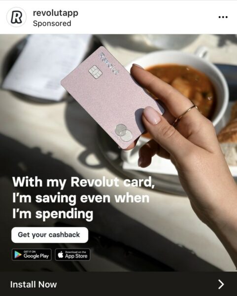 Revolut ad on Instagram Feed.