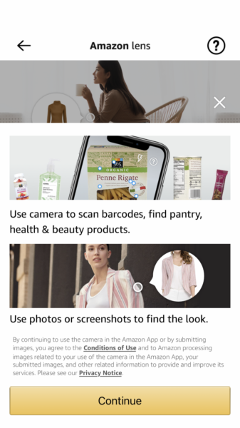 Screenshot of the Amazon's lens feature found on Amazon's mobile app.