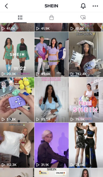 Shein's TikTok profile