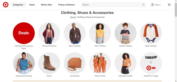 A page on Target's website advertising clothes and accessories.