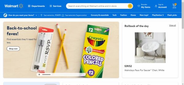 Walmart's website's homepage.