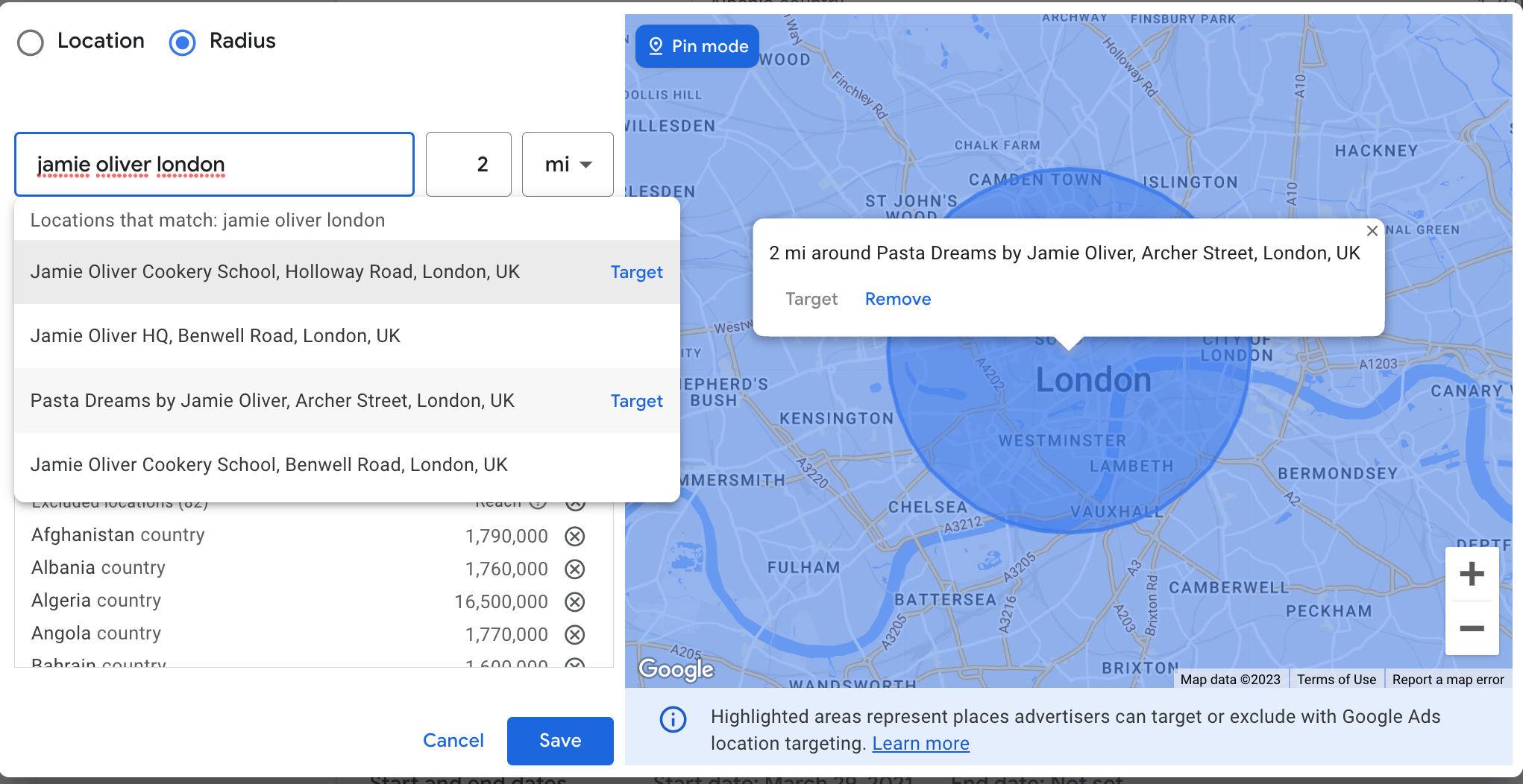 radius targeting