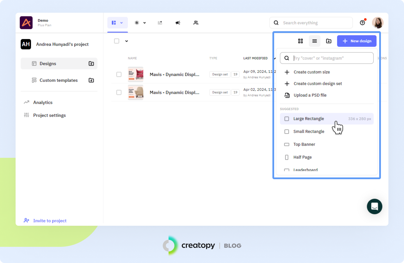 Creatopy dashboard