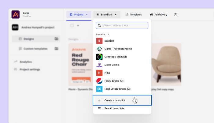 The second step to creating a brand kit in Creatopy.